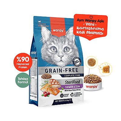 Wanpy Tahılsız Somon Tuna Kısırlaştırılmış Kedi Maması  1,5Kg - 1